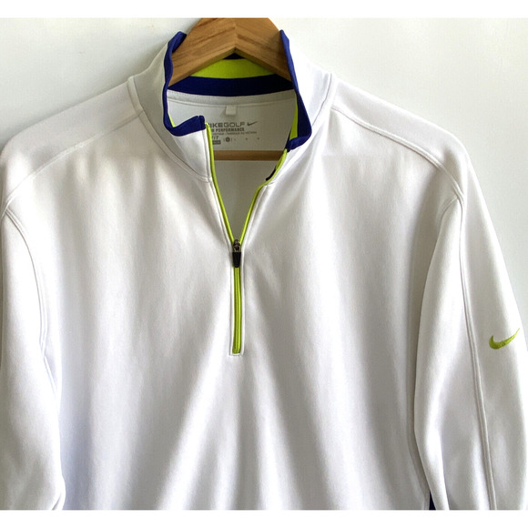 NIKE Golf Tour Performance 1/4 Zip Pullover White Green/Blue Accent Size L - Picture 3 of 7